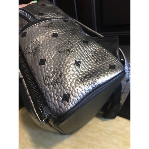 MCM Studded Stark Silver Metallic Backpack - Picture 3 of 12